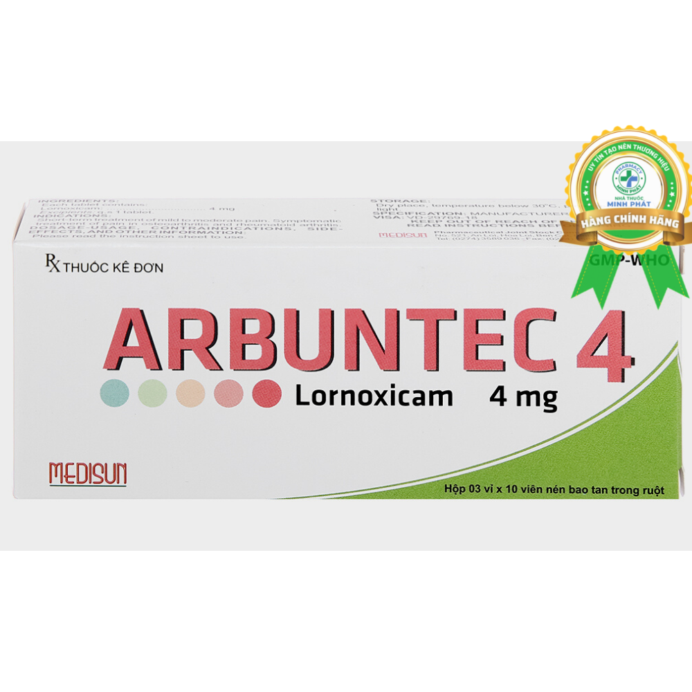 Arbuntec 4mg giảm đau, kháng viêm xương khớp (3 vỉ x 10 viên)